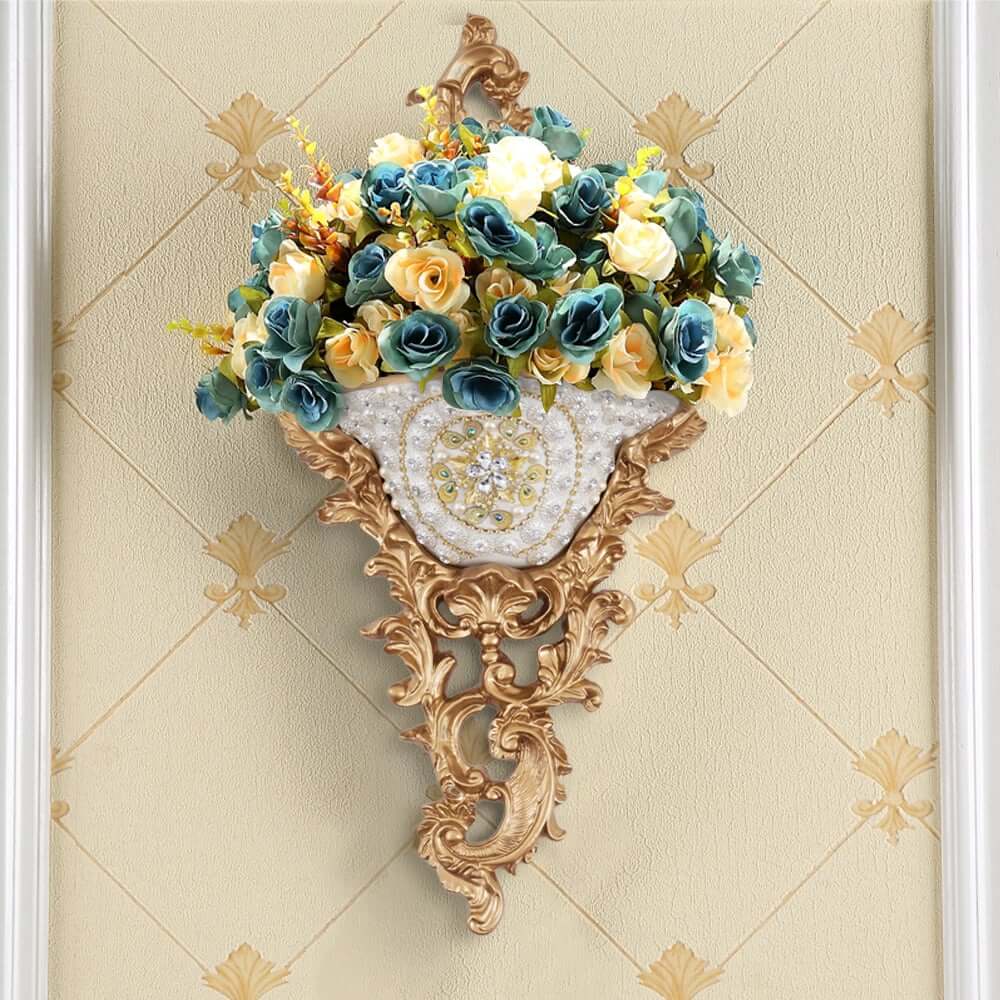 White and Gold Resin Wall Vase with Traditional European Design