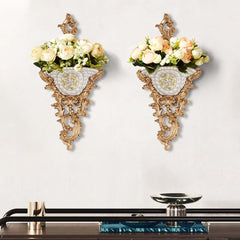White and Gold Resin Wall Vase with Traditional European Design