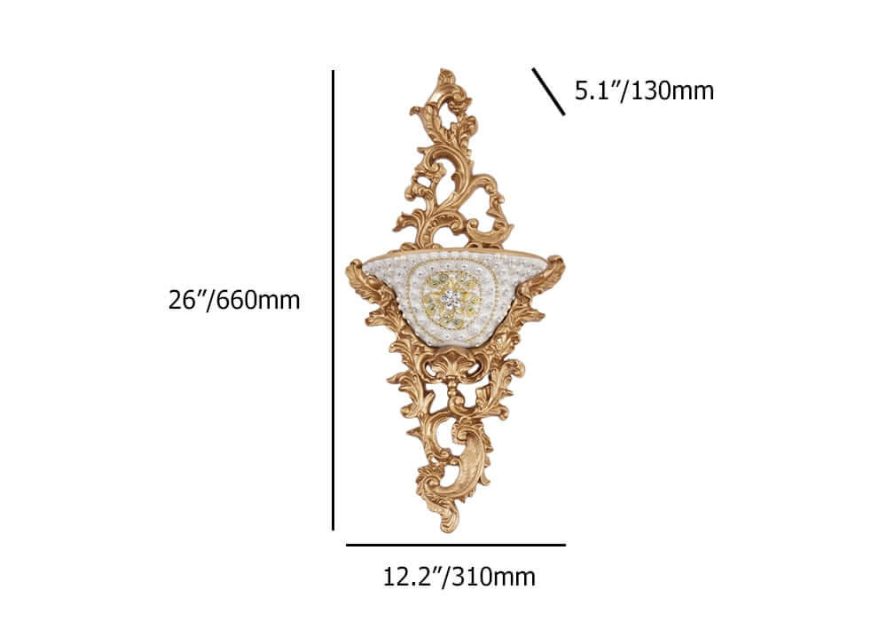 White and Gold Resin Wall Vase with Traditional European Design Dimensions