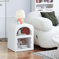 White Art Deco Nightstand With Open Shelves