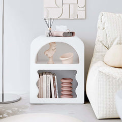 White Art Deco Nightstand With Open Shelves