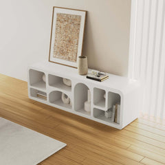 White Art Deco TV Stand With Open Storage For 60-69 Inch TVs