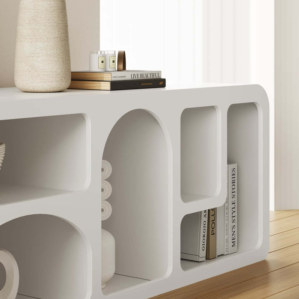 White Art Deco TV Stand With Open Storage For 60-69 Inch TVs