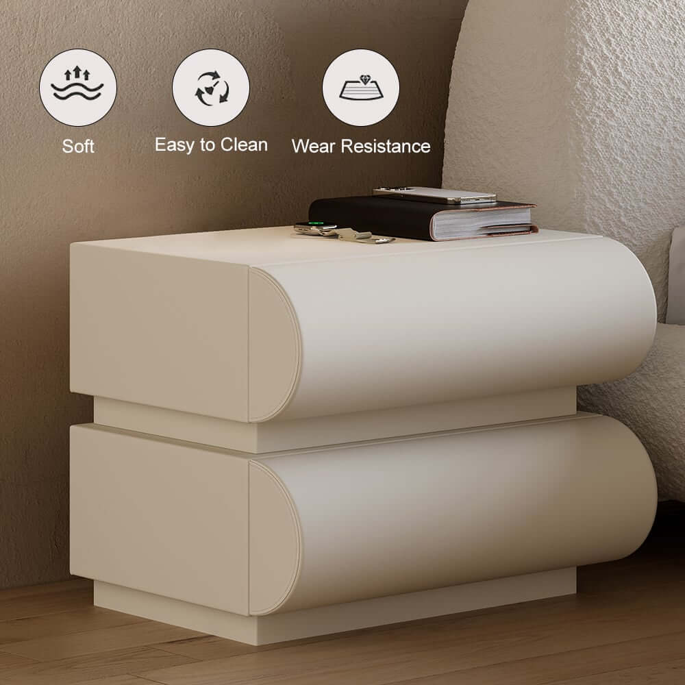 White Boucle Platform Bed with Smart Charging Nightstands