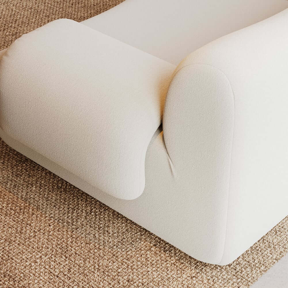 White Curved Boucle Modular Sofa With Ottoman