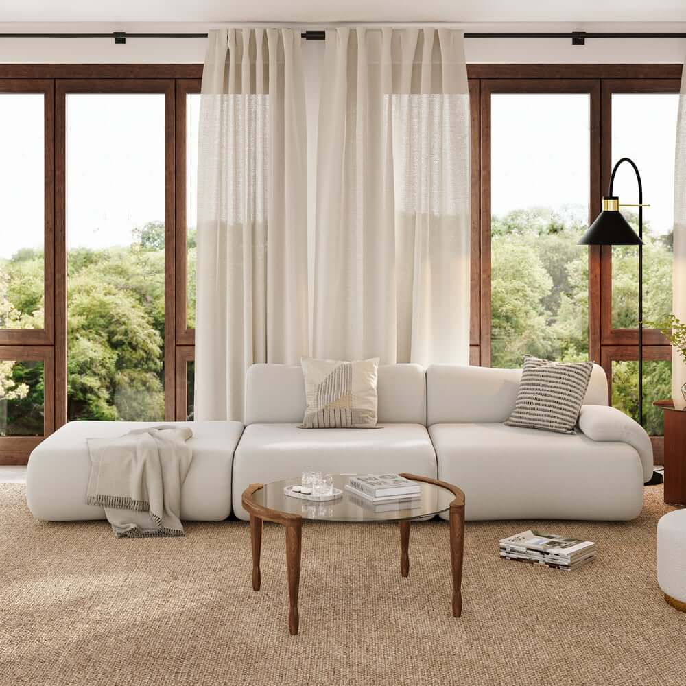 White Curved Boucle Modular Sofa With Ottoman