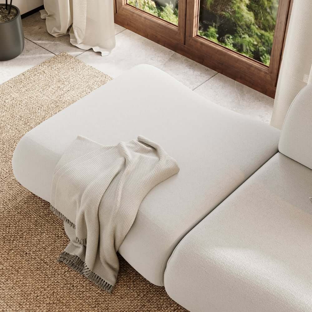 White Curved Boucle Modular Sofa With Ottoman