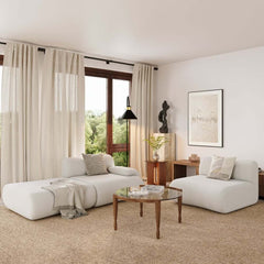 White Curved Boucle Modular Sofa With Ottoman