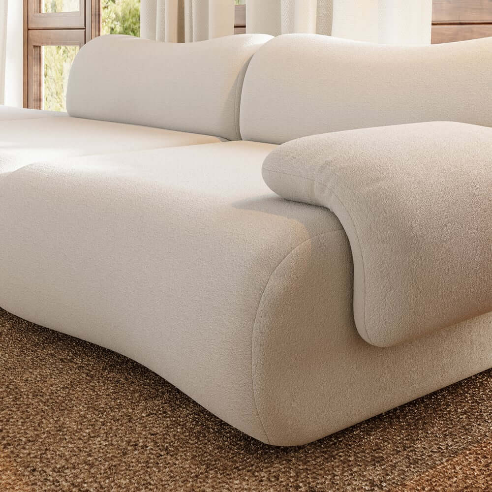 White Curved Boucle Modular Sofa With Ottoman
