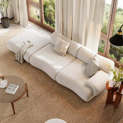 White Curved Boucle Modular Sofa With Ottoman