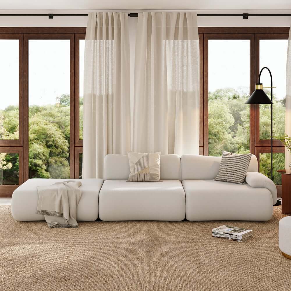 White Curved Boucle Modular Sofa With Ottoman