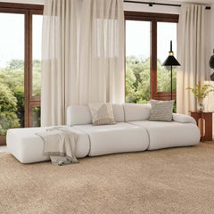 White Curved Boucle Modular Sofa With Ottoman Main Product Image