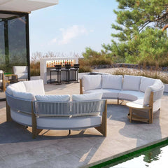 White Farmhouse Outdoor Sectional Sofa Set with Stainless Steel Coffee Tables