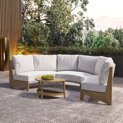 White Farmhouse Outdoor Sectional Sofa Set with Stainless Steel Coffee Tables