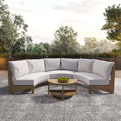 White Farmhouse Outdoor Sectional Sofa Set with Stainless Steel Coffee Tables