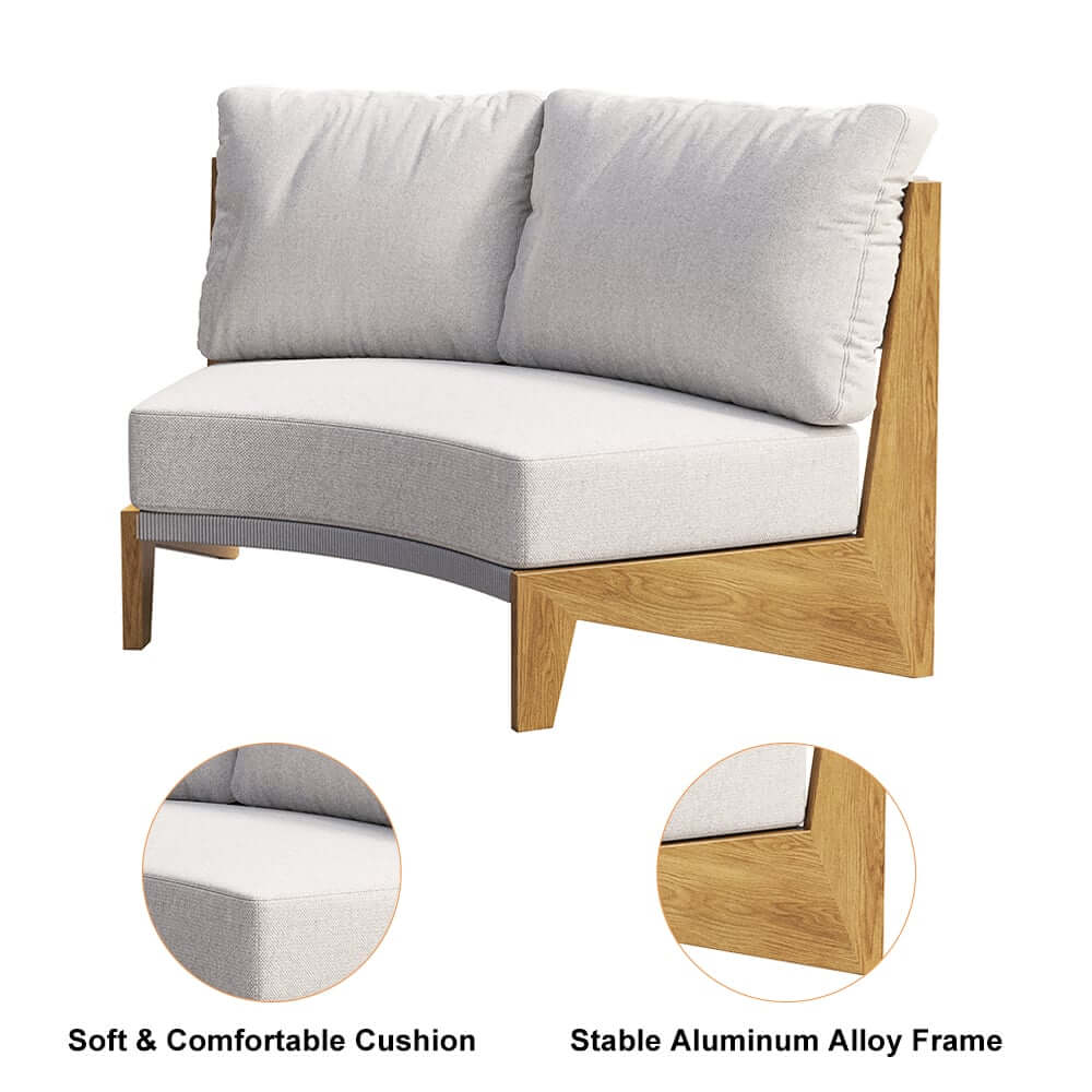 White Farmhouse Outdoor Sectional Sofa Set with Stainless Steel Coffee Tables