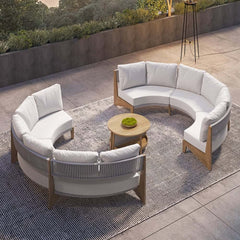 White Farmhouse Outdoor Sectional Sofa Set with Stainless Steel Coffee Tables