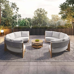 White Farmhouse Outdoor Sectional Sofa Set with Stainless Steel Coffee Tables