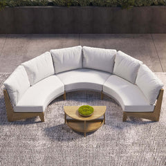 White Farmhouse Outdoor Sectional Sofa Set with Stainless Steel Coffee Tables