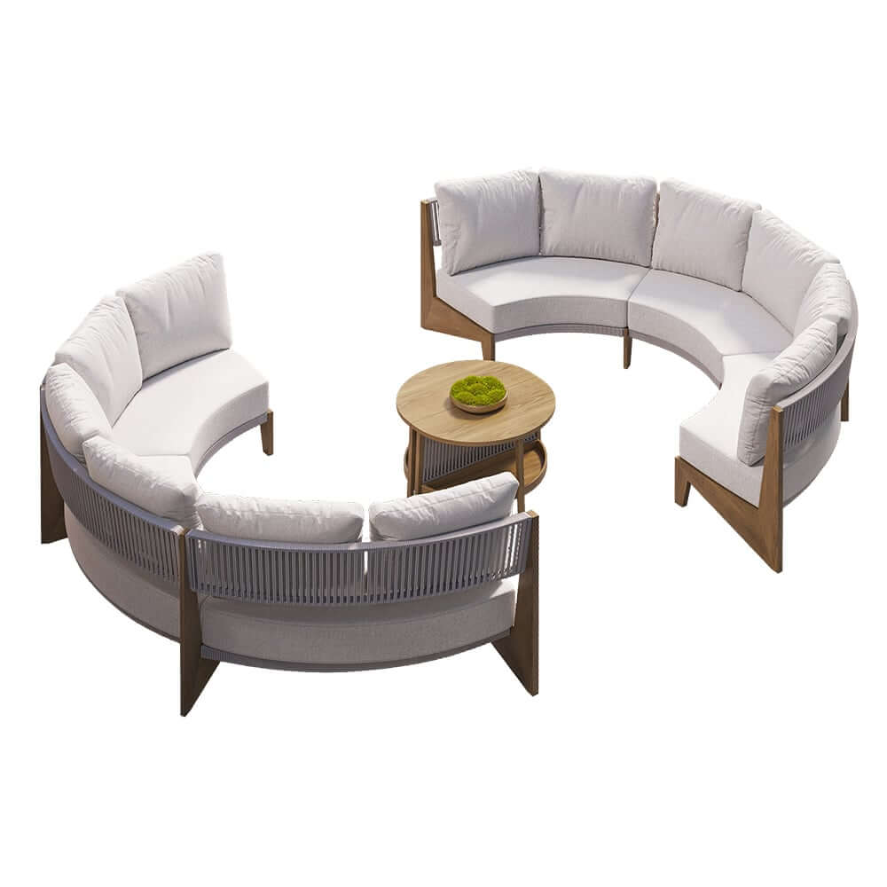 White Farmhouse Outdoor Sectional Sofa Set with Stainless Steel Coffee Tables