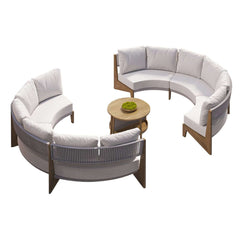 White Farmhouse Outdoor Sectional Sofa Set with Stainless Steel Coffee Tables