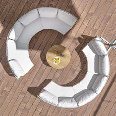 White Farmhouse Outdoor Sectional Sofa Set with Stainless Steel Coffee Tables