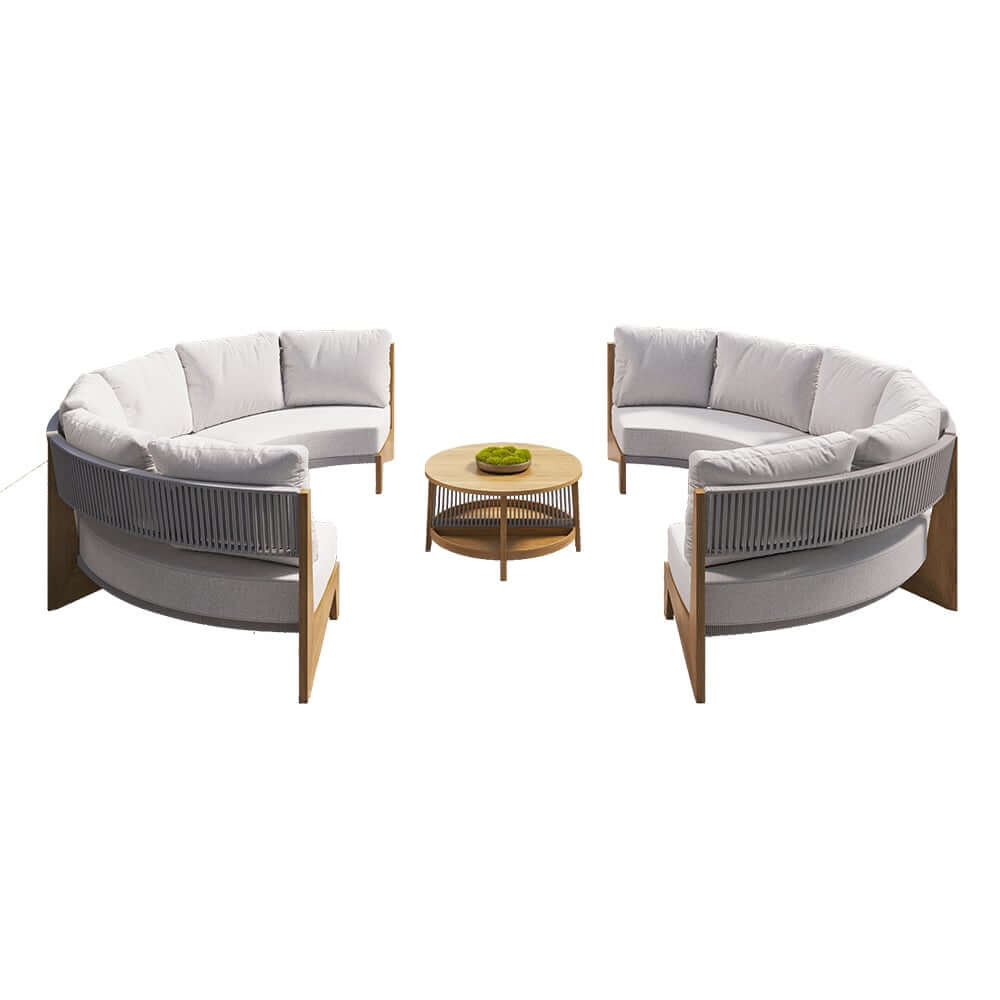 White Farmhouse Outdoor Sectional Sofa Set with Stainless Steel Coffee Tables