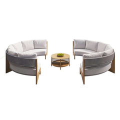 White Farmhouse Outdoor Sectional Sofa Set with Stainless Steel Coffee Tables