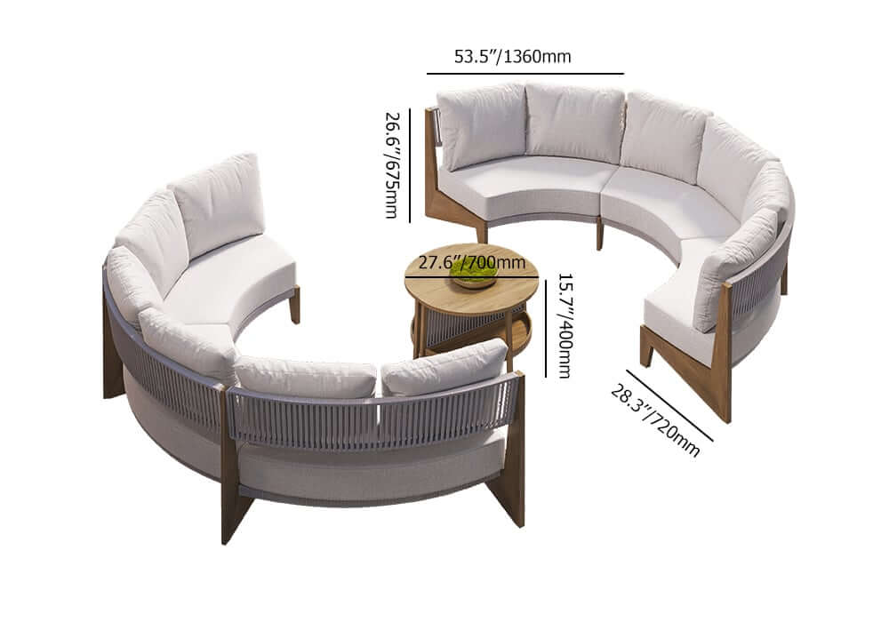 White Farmhouse Outdoor Sectional Sofa Set with Stainless Steel Coffee Tables Dimensions