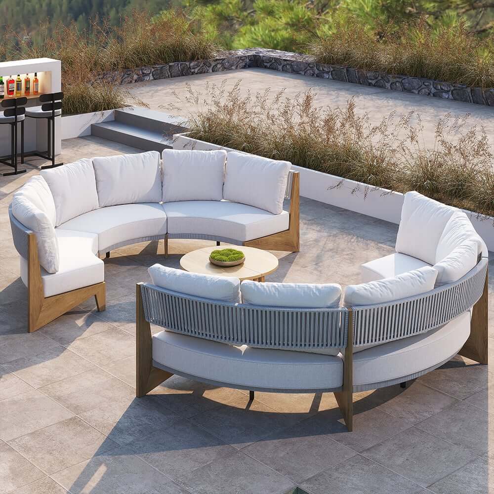 White Farmhouse Outdoor Sectional Sofa Set with Stainless Steel Coffee Tables Main Product Image