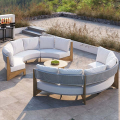 White Farmhouse Outdoor Sectional Sofa Set with Stainless Steel Coffee Tables Main Product Image