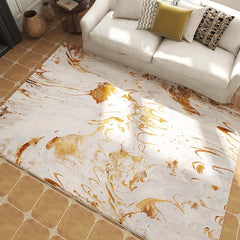 White & Gold Abstract Faux Cashmere Rectangle Rug