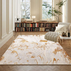 White & Gold Abstract Faux Cashmere Rectangle Rug