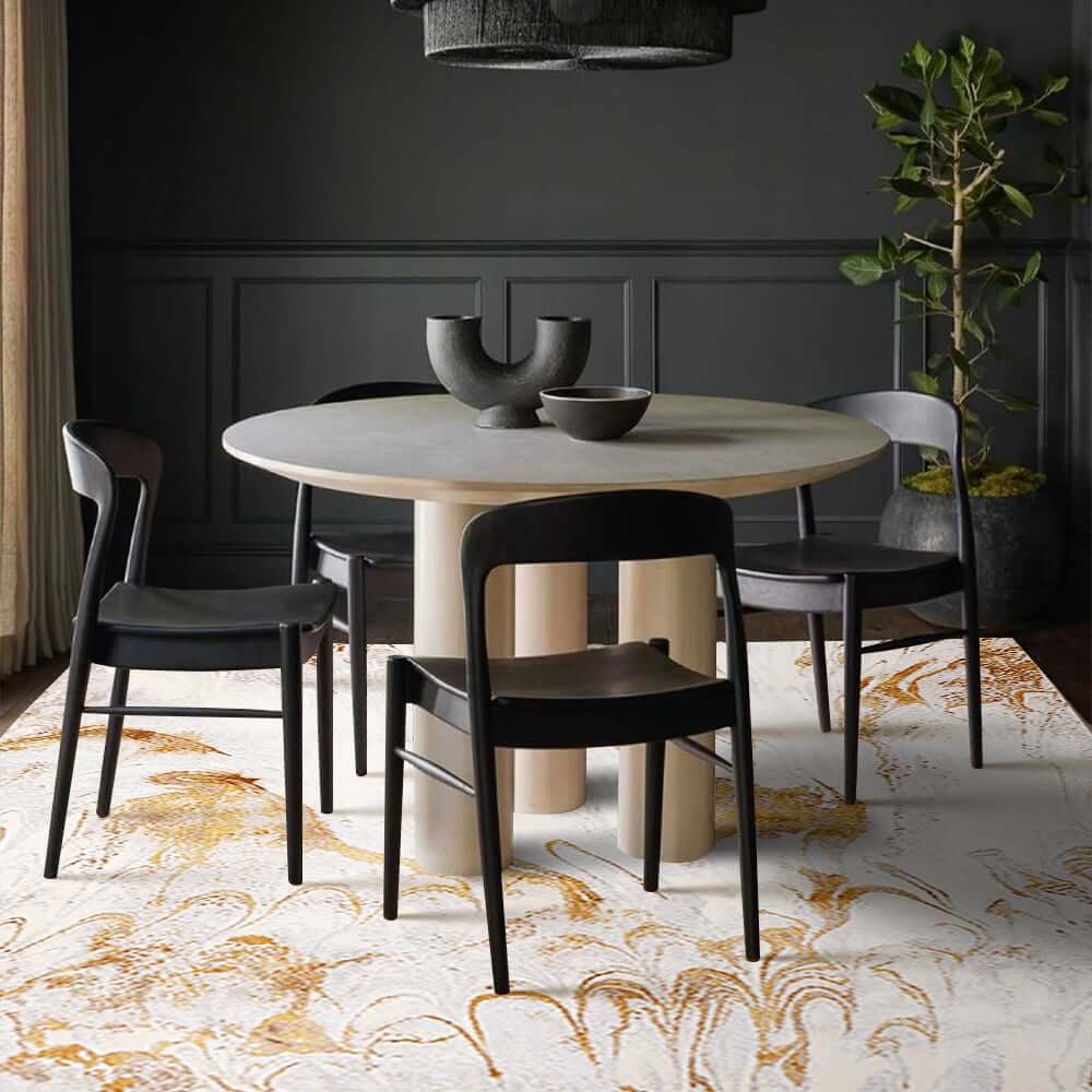 White & Gold Abstract Faux Cashmere Rectangle Rug