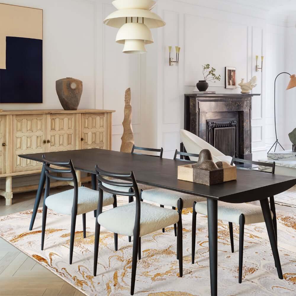 White & Gold Abstract Faux Cashmere Rectangle Rug