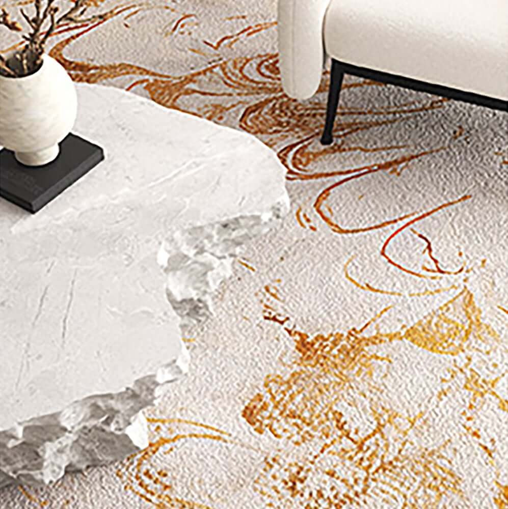White & Gold Abstract Faux Cashmere Rectangle Rug