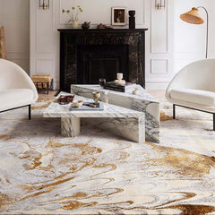 White & Gold Abstract Faux Cashmere Rectangle Rug