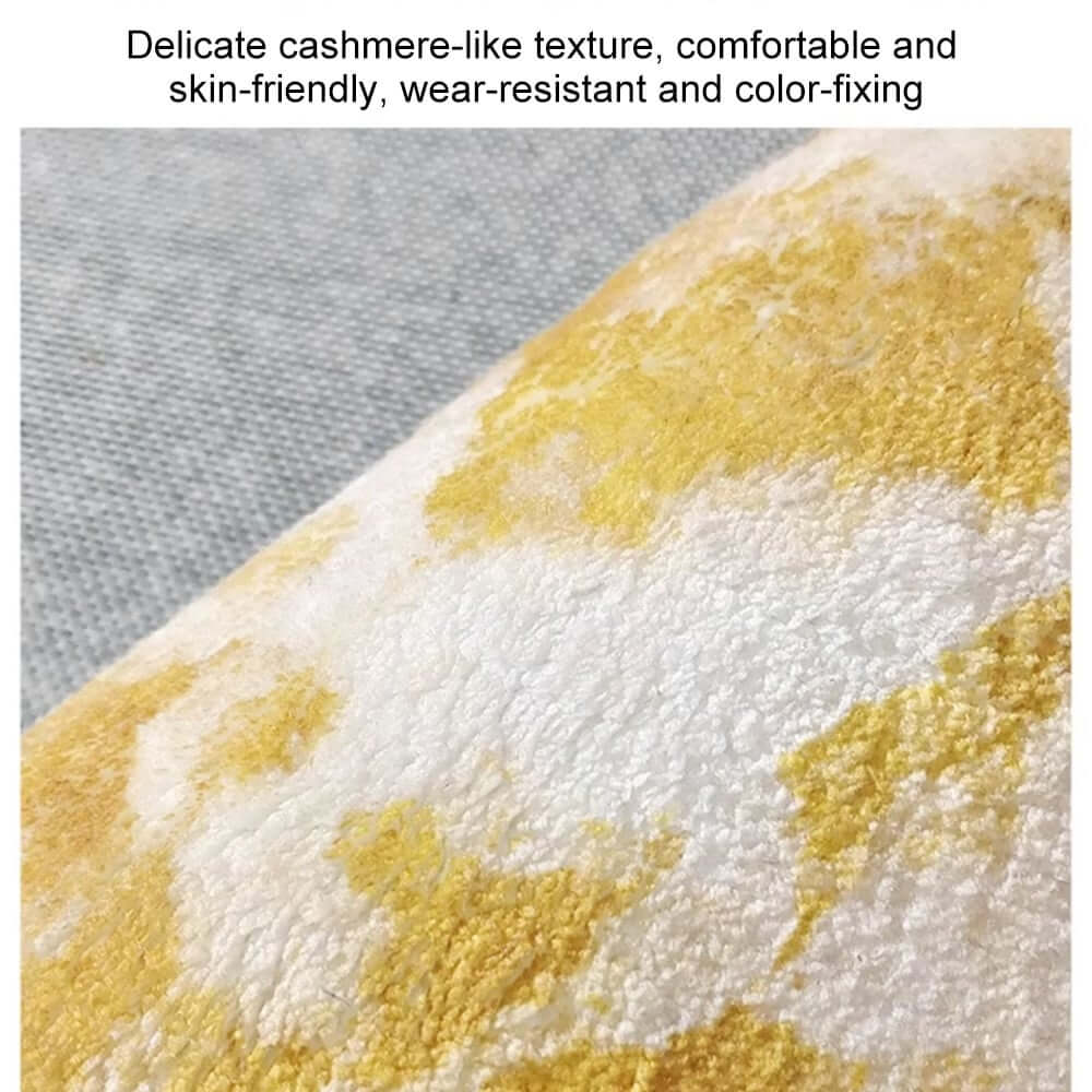 White & Gold Abstract Faux Cashmere Rectangle Rug