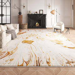 White & Gold Abstract Faux Cashmere Rectangle Rug Main Product Image
