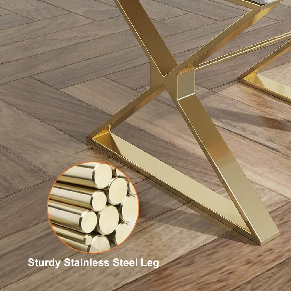 White & Gold Faux Leather Dining Chairs with Solid Back