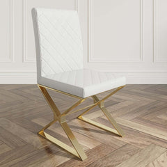 White & Gold Faux Leather Dining Chairs with Solid Back
