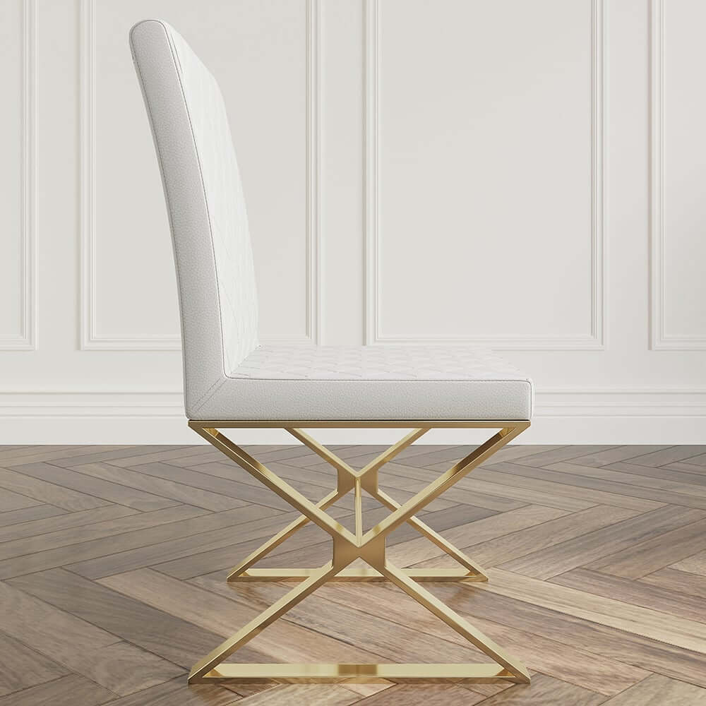White & Gold Faux Leather Dining Chairs with Solid Back