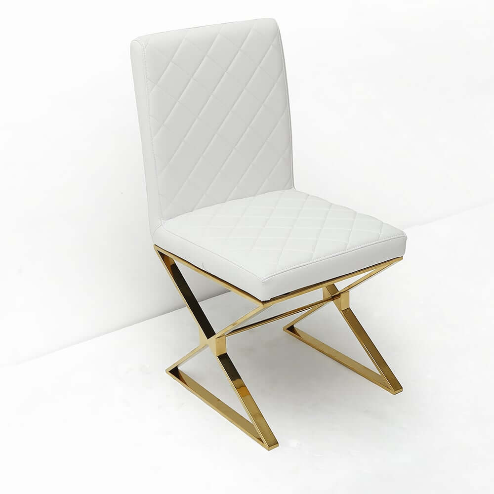 White & Gold Faux Leather Dining Chairs with Solid Back