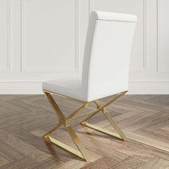 White & Gold Faux Leather Dining Chairs with Solid Back
