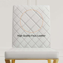 White & Gold Faux Leather Dining Chairs with Solid Back