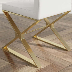 White & Gold Faux Leather Dining Chairs with Solid Back