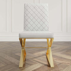 White & Gold Faux Leather Dining Chairs with Solid Back