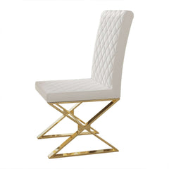 White & Gold Faux Leather Dining Chairs with Solid Back