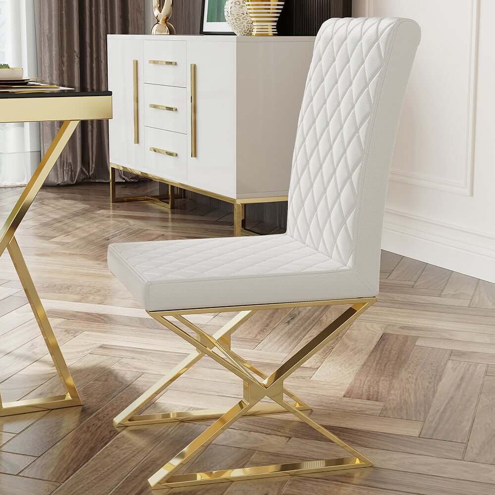 White & Gold Faux Leather Dining Chairs with Solid Back Main Product Image