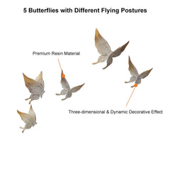 White & Gold Resin Butterfly Wall Art Set for Farmhouse Decor